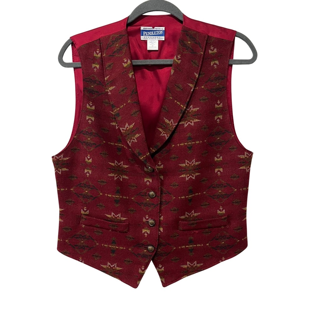 Pendleton Vest Womens 12 Red Southwestern Wool Knockabout Button Front Aztec